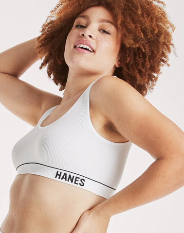 Hanes Originals Women's Seamless Rib Scoop Crop Bralette, ComfortFlex Fit
