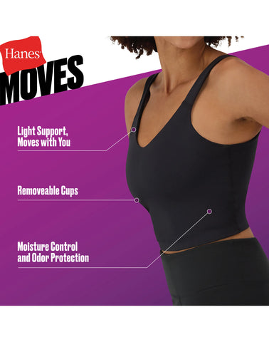 Hanes Moves Women's V-Neck Crop Bralette, Light Support
