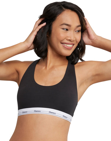 Hanes Originals Racerback Bralette, Breathable Stretch Cotton, 2-Pack