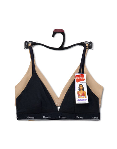 Hanes Originals Women's Triangle Bralette, Breathable Stretch Cotton, 2-Pack