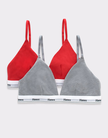 Hanes Originals Women's Triangle Bralette, Breathable Stretch Cotton, 2-Pack