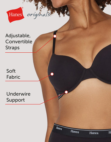 Hanes Originals Stretch Cotton Underwire T-Shirt Bra