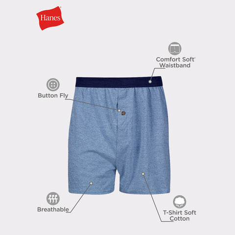 Hanes ComfortSoft Men's Knit Boxer Underwear, Moisture-Wicking, 6-Pack
