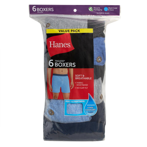Hanes ComfortSoft Men's Knit Boxer Underwear, Moisture-Wicking, 6-Pack