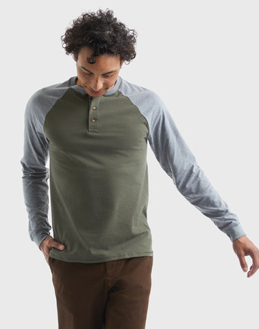 Hanes Beefy-T Men's Long Sleeve Colorblock Henley