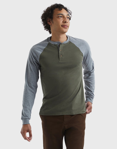 Hanes Beefy-T Men's Long Sleeve Colorblock Henley