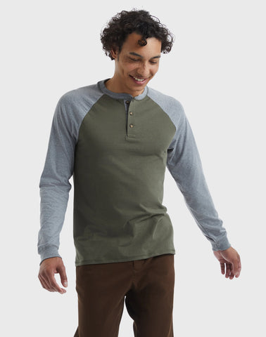 Hanes Beefy-T Men's Long Sleeve Colorblock Henley