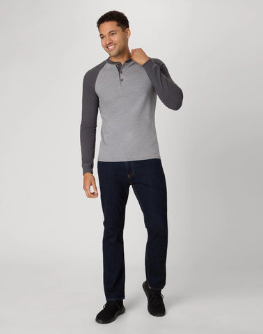 Hanes Beefy-T Men's Long Sleeve Colorblock Henley