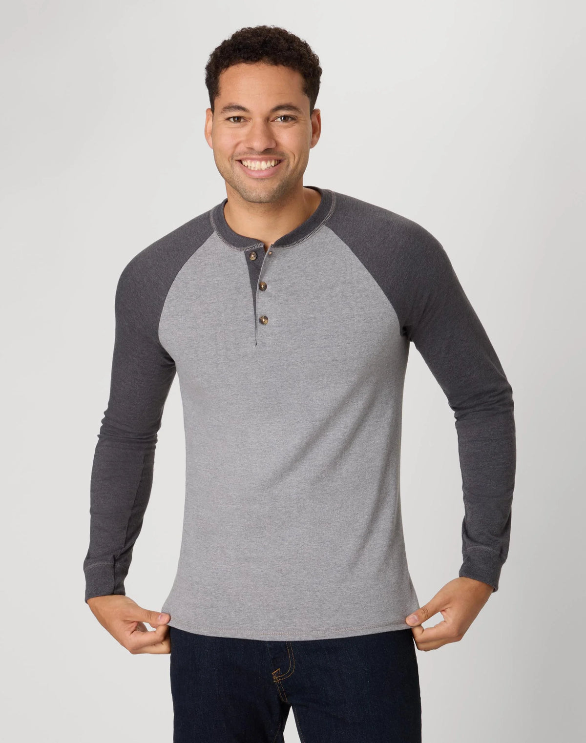 Hanes Beefy-T Men's Long Sleeve Colorblock Henley