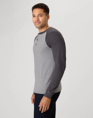 Hanes Beefy-T Men's Long Sleeve Colorblock Henley