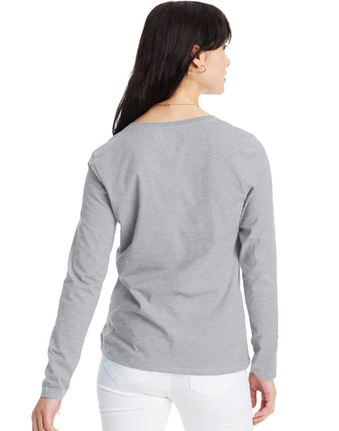 Hanes Women's Long Sleeve Cotton V-Neck T-Shirt