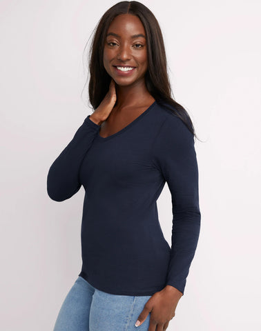 Hanes Women's Long Sleeve Cotton V-Neck T-Shirt
