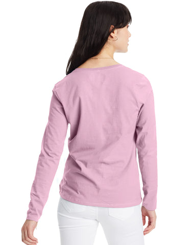 Hanes Women's Long Sleeve Cotton V-Neck T-Shirt