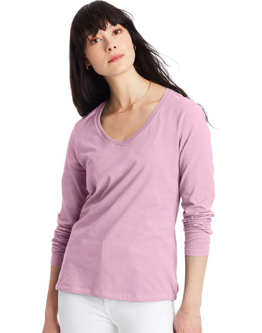 Hanes Women's Long Sleeve Cotton V-Neck T-Shirt