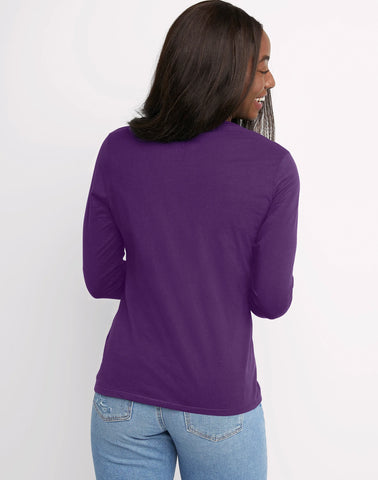Hanes Women's Long Sleeve Cotton V-Neck T-Shirt