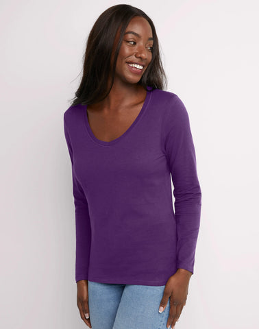 Hanes Women's Long Sleeve Cotton V-Neck T-Shirt