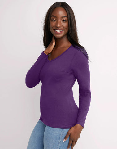 Hanes Women's Long Sleeve Cotton V-Neck T-Shirt