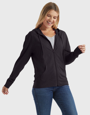 Hanes Women's Slub Jersey Full Zip Hoodie