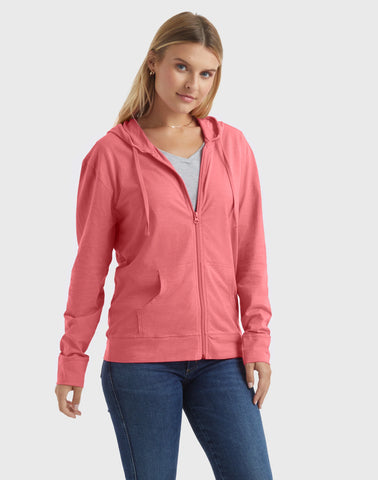 Hanes Women's Slub Jersey Full Zip Hoodie