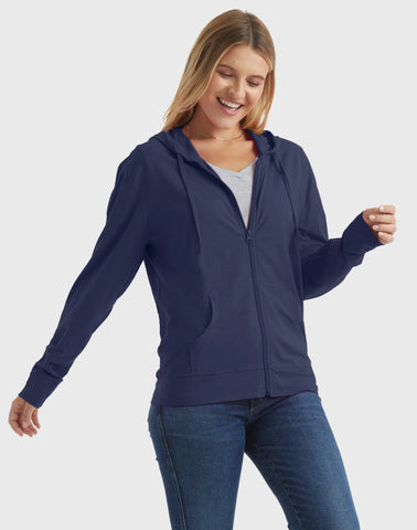 Hanes Women's Slub Jersey Full Zip Hoodie