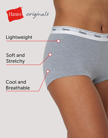 Hanes Originals Women’s Boyshort Underwear, Breathable Stretch Cotton, Assorted, 4-Pack