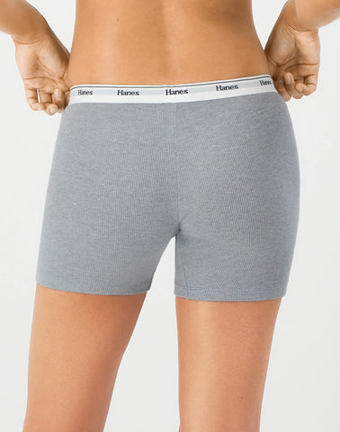 Hanes Originals Women's Mid-Thigh Boxer Brief Underwear, Breathable Stretch Cotton, 4-Pack