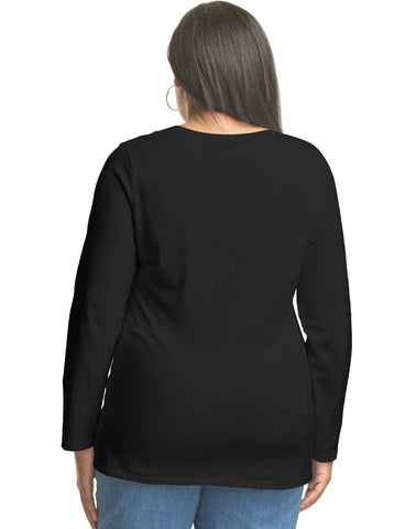 Hanes Women's Long Sleeve Scoop-Neck Cotton T-Shirt (Plus Size)
