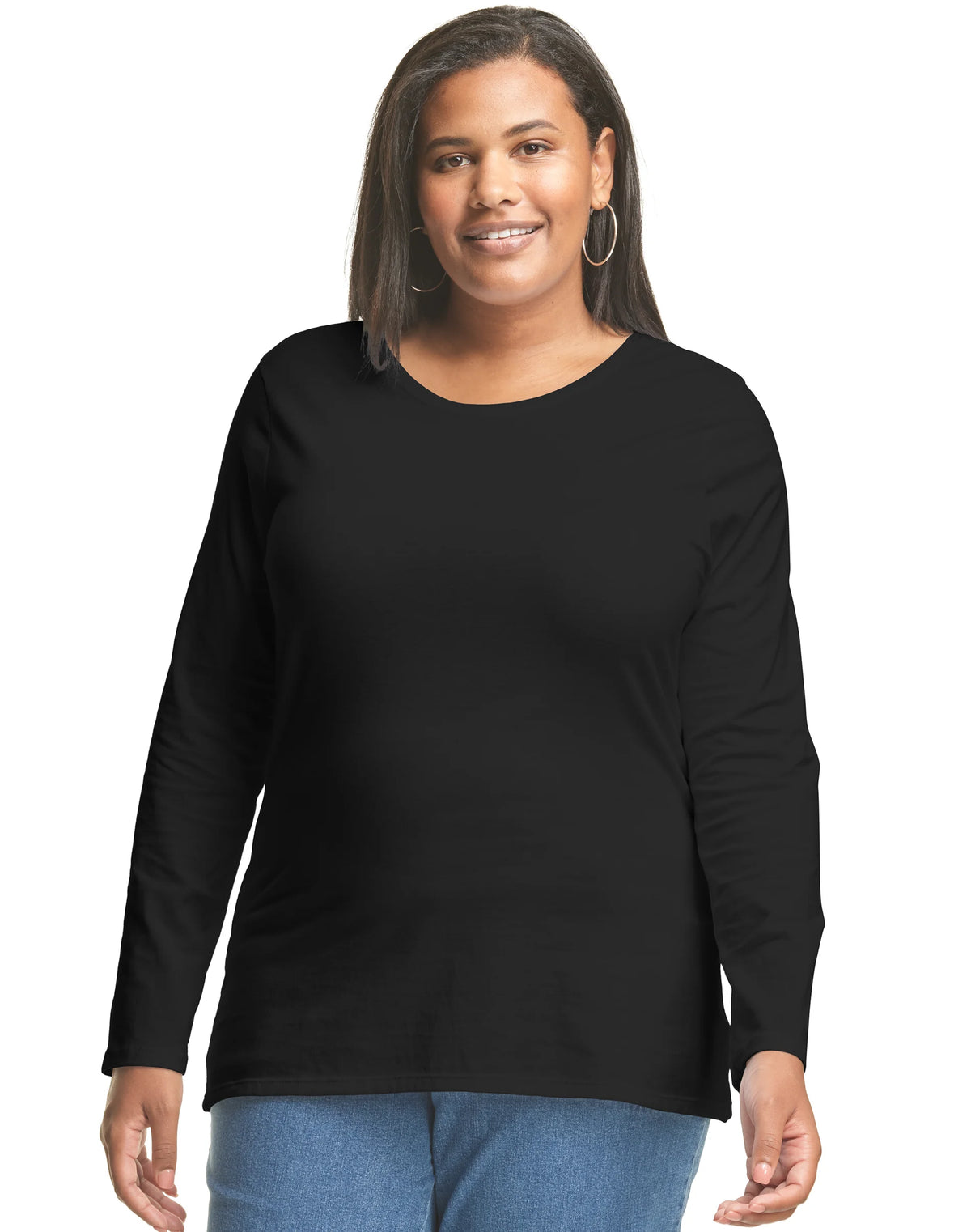 Hanes Women's Long Sleeve Scoop-Neck Cotton T-Shirt (Plus Size)