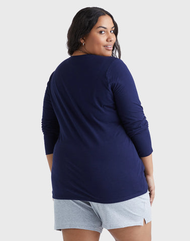 Hanes Women's Long Sleeve Scoop-Neck Cotton T-Shirt (Plus Size)