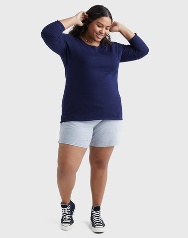 Hanes Women's Long Sleeve Scoop-Neck Cotton T-Shirt (Plus Size)