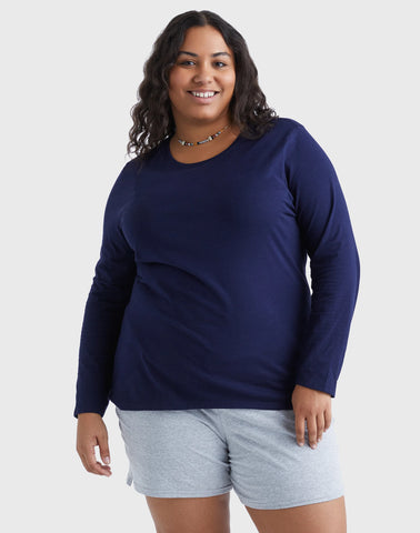 Hanes Women's Long Sleeve Scoop-Neck Cotton T-Shirt (Plus Size)