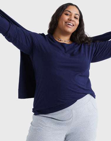 Hanes Women's Long Sleeve Scoop-Neck Cotton T-Shirt (Plus Size)