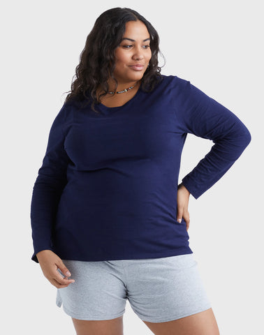Hanes Women's Long Sleeve Scoop-Neck Cotton T-Shirt (Plus Size)