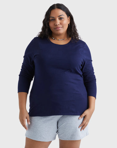 Hanes Women's Long Sleeve Scoop-Neck Cotton T-Shirt (Plus Size)