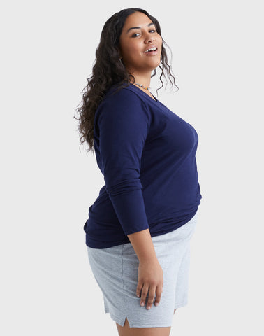 Hanes Women's Long Sleeve Scoop-Neck Cotton T-Shirt (Plus Size)