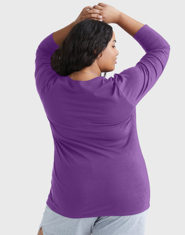 Hanes Women's Long Sleeve Scoop-Neck Cotton T-Shirt (Plus Size)