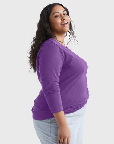 Hanes Women's Long Sleeve Scoop-Neck Cotton T-Shirt (Plus Size)