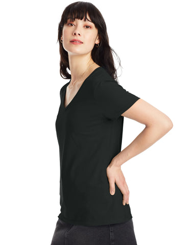Hanes Perfect-T Women's V-Neck Cotton T-Shirt, Value 2-Pack