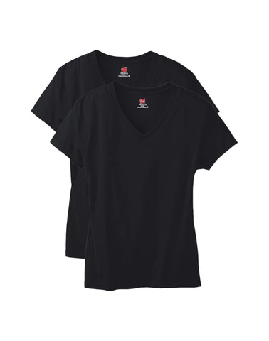 Hanes Perfect-T Women's V-Neck Cotton T-Shirt, Value 2-Pack