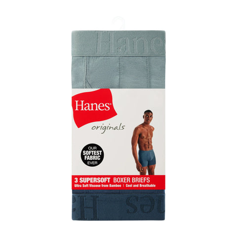 Hanes Originals Men's SuperSoft Boxer Brief Underwear, Viscose from Bamboo, Assorted, 3-Pack