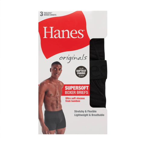 Hanes Originals Men's SuperSoft Boxer Briefs Underwear, Viscose from Bamboo, Black, 3-Pack