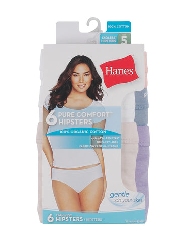 Hanes Women's Pure Comfort Hipster Underwear, Organic Cotton, 6-Pack