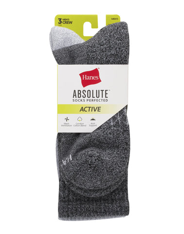 Hanes Absolute Active Men’s Cushioned Crew Socks, Shoe Sizes 6-12, 3-Pairs