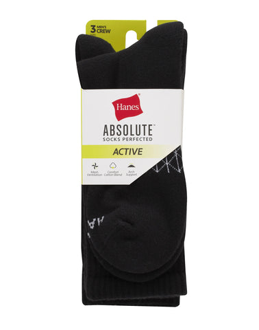 Hanes Absolute Active Men’s Cushioned Crew Socks, Shoe Sizes 6-12, 3-Pairs