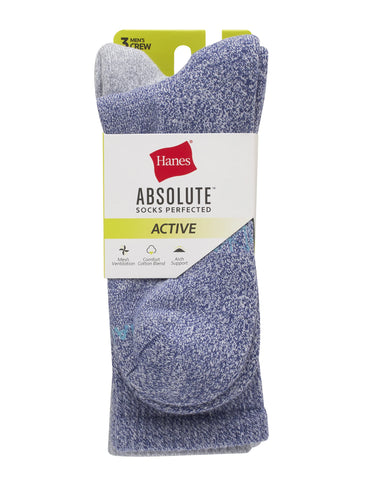 Hanes Absolute Active Men’s Cushioned Crew Socks, Shoe Sizes 6-12, 3-Pairs