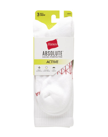 Hanes Absolute Active Men’s Cushioned Crew Socks, Shoe Sizes 6-12, 3-Pairs