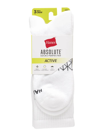 Hanes Absolute Active Men’s Cushioned Crew Socks, Shoe Sizes 6-12, 3-Pairs