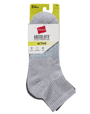 Hanes Absolute Active Men’s Cushioned Ankle Socks, Shoe Sizes 6- 12, 3-Pairs