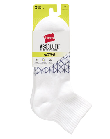 Hanes Absolute Active Men’s Cushioned Ankle Socks, Shoe Sizes 6- 12, 3-Pairs