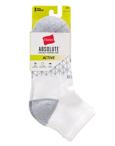 Hanes Absolute Active Men’s Cushioned Ankle Socks, Shoe Sizes 6- 12, 3-Pairs